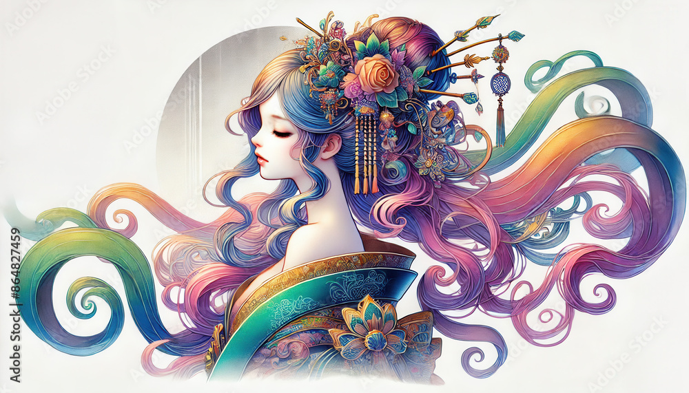 着物 イラスト 日本画(Japanese painting)/美人画 美女 anime 着物 イラスト 日本画(Japanese painting)/美人画 美女 anime