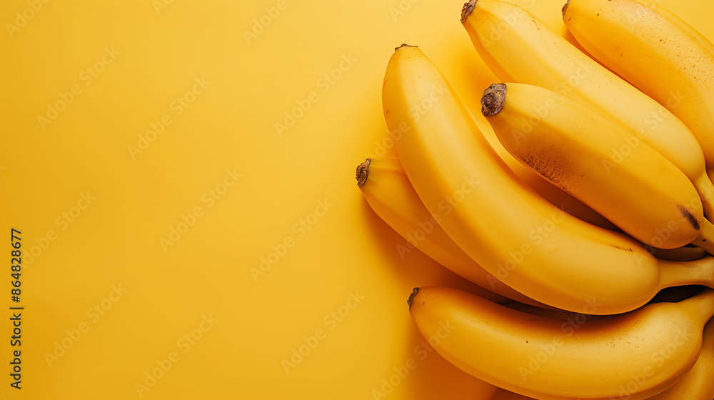 A bunch of bananas are on a yellow background. The bananas are ripe and ready to eat. The image has a bright and cheerful mood, as the yellow background and the ripe bananas create a sense of warmth A bunch of bananas are on a yellow background. The bananas are ripe and ready to eat. The image has a bright and cheerful mood, as the yellow background and the ripe bananas create a sense of warmth