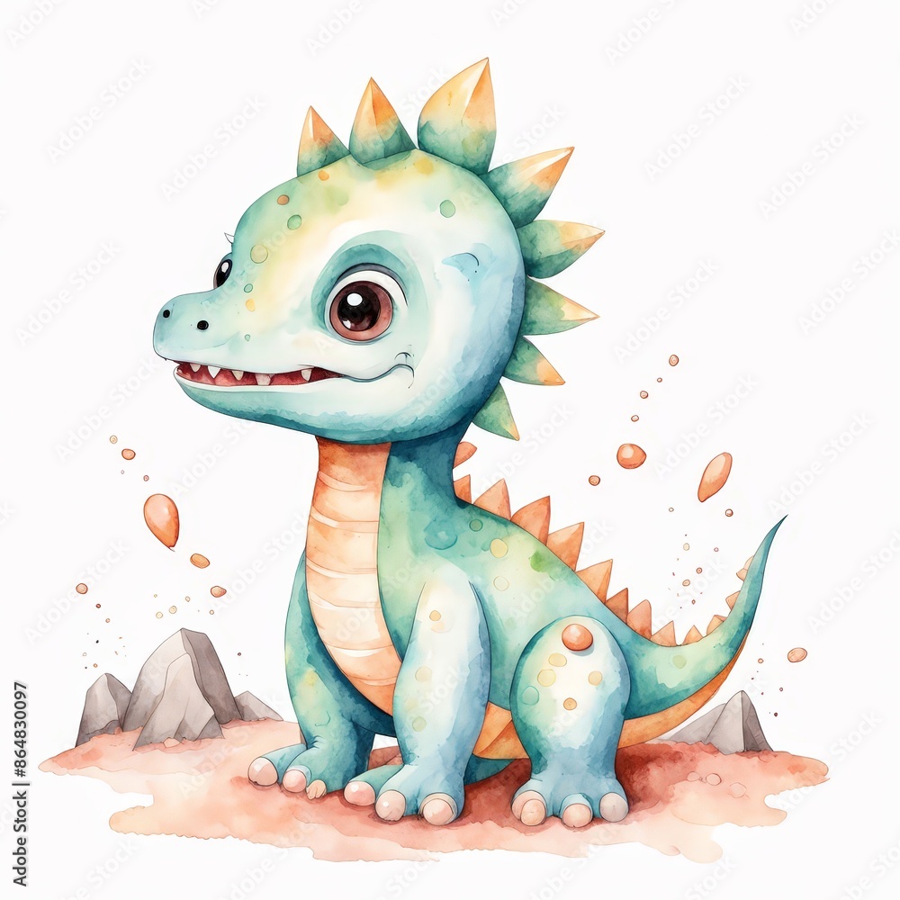 Naklejka premium Cute Watercolor Dinosaur Illustration.