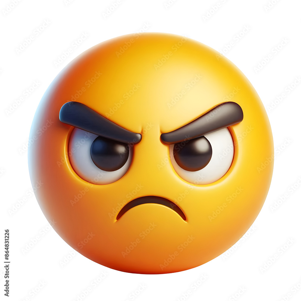 Fototapeta premium Angry face three-dimensional emoji isolated on transparent background
