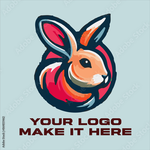 Use pastel colors and a soft style to create a sweet and cuddly bunny image vector and logo featuring the bunny as a symbol of good luck, prosperity, and fertility.