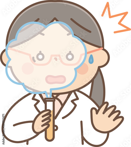 実験に失敗する白衣の女性
