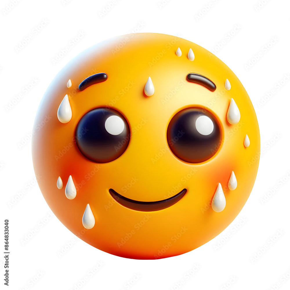 Obraz premium Hot sweating face with smiling eyes three-dimensional emoji isolated on transparent background