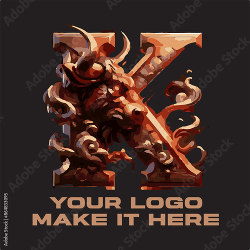 Powerful Golden Bull Featuring a mighty bull with golden horns symbolizing power Strong and Charming Alphabet Combines a powerful alphabet letter with the color gold to create a memorable logo