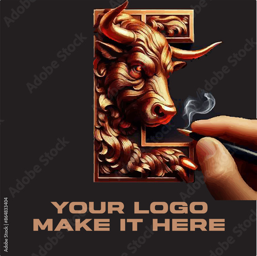 Powerful Golden Bull Featuring a mighty bull with golden horns symbolizing power Strong and Charming Alphabet Combines a powerful alphabet letter with the color gold to create a memorable logo