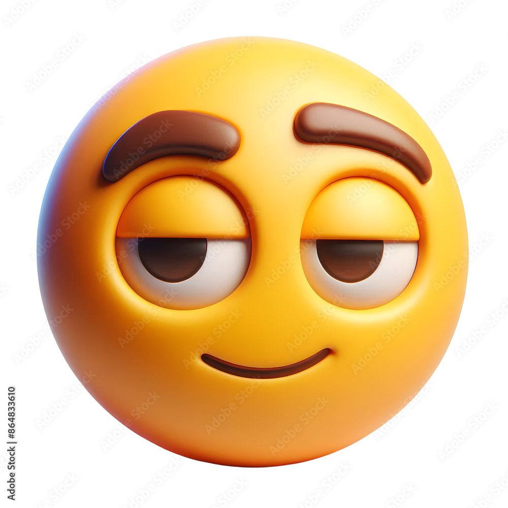 Fototapeta premium Slightly smiling face three-dimensional emoji isolated on transparent background