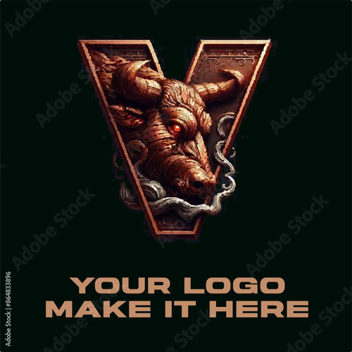 Powerful Golden Bull Featuring a mighty bull with golden horns symbolizing power Strong and Charming Alphabet Combines a powerful alphabet letter with the color gold to create a memorable logo