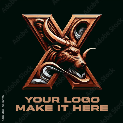 Powerful Golden Bull Featuring a mighty bull with golden horns symbolizing power Strong and Charming Alphabet Combines a powerful alphabet letter with the color gold to create a memorable logo