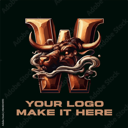 Powerful Golden Bull Featuring a mighty bull with golden horns symbolizing power Strong and Charming Alphabet Combines a powerful alphabet letter with the color gold to create a memorable logo