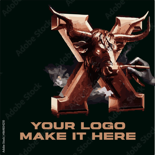 Powerful Golden Bull Featuring a mighty bull with golden horns symbolizing power Strong and Charming Alphabet Combines a powerful alphabet letter with the color gold to create a memorable logo