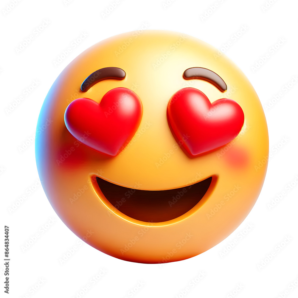 Smiling face with heart eyes three-dimensional emoji isolated on transparent background Smiling face with heart eyes three-dimensional emoji isolated on transparent background