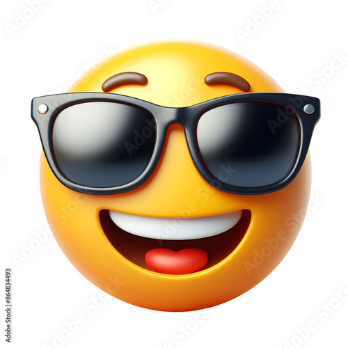 Smiling face with sunglasses three-dimensional emoji isolated on transparent background