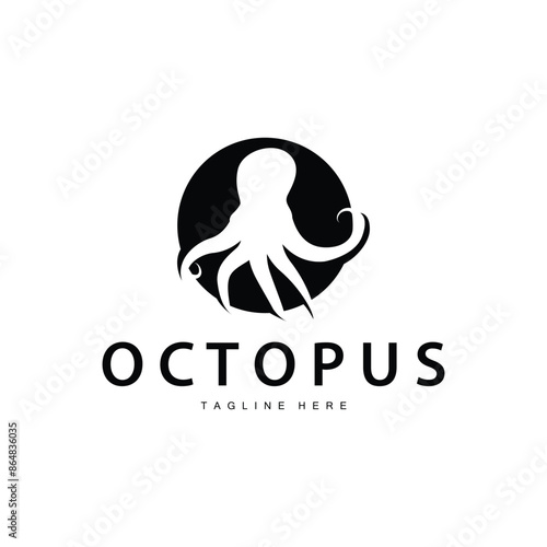 Octopus Logo Simple Line Design Sea Animal Japanese Seafood Ingredient Icon Symbol Illustration