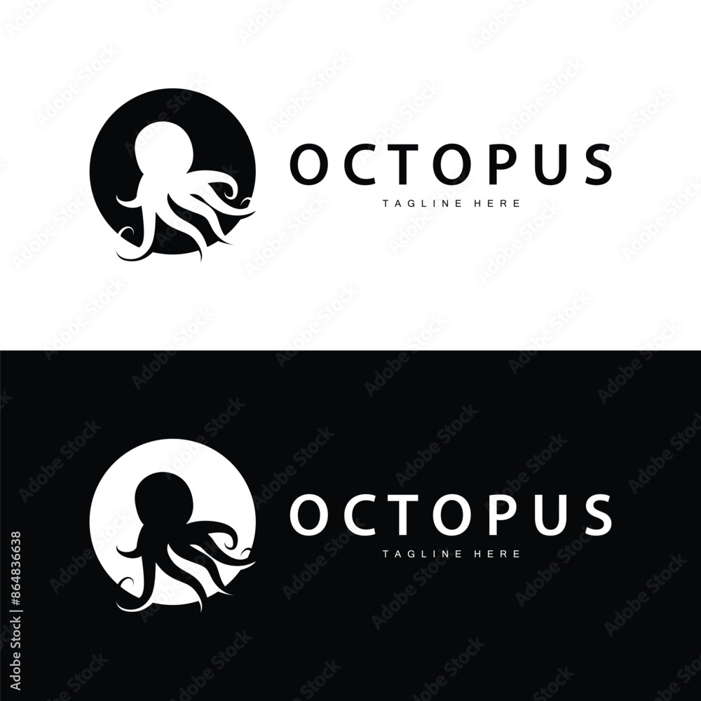 Octopus Logo Simple Line Design Sea Animal Japanese Seafood Ingredient Icon Symbol Illustration