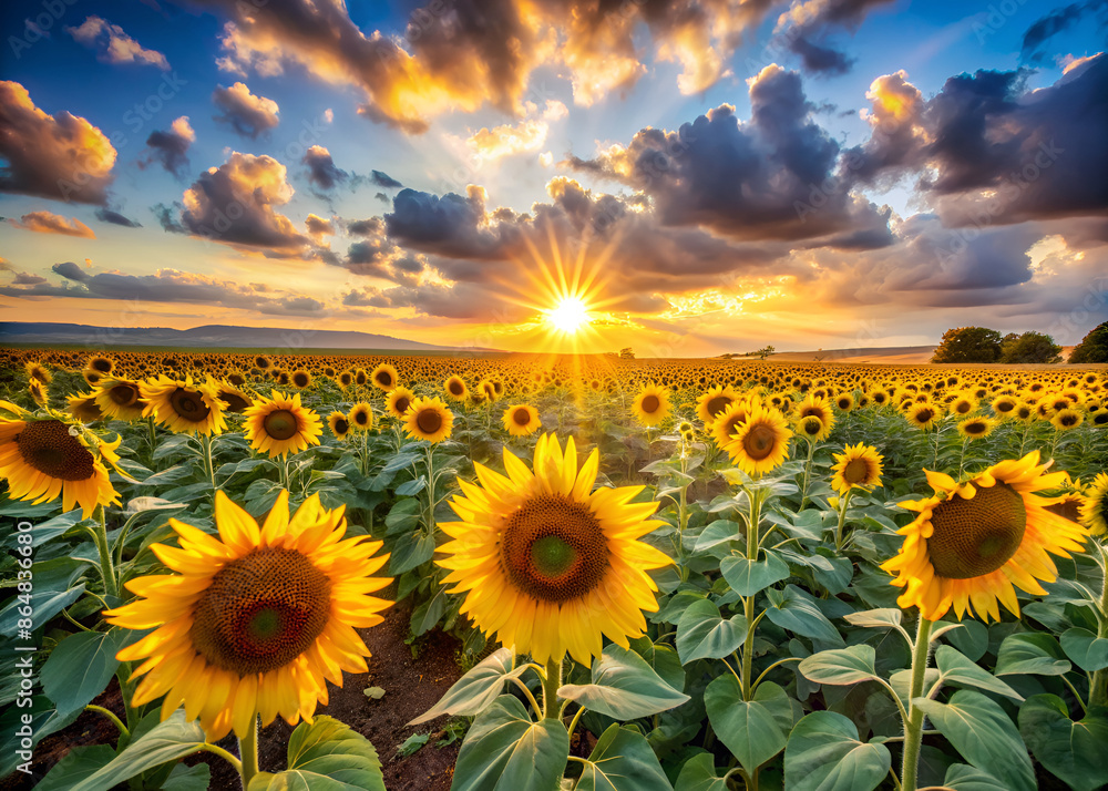 Fototapeta premium sunflower field at sunset