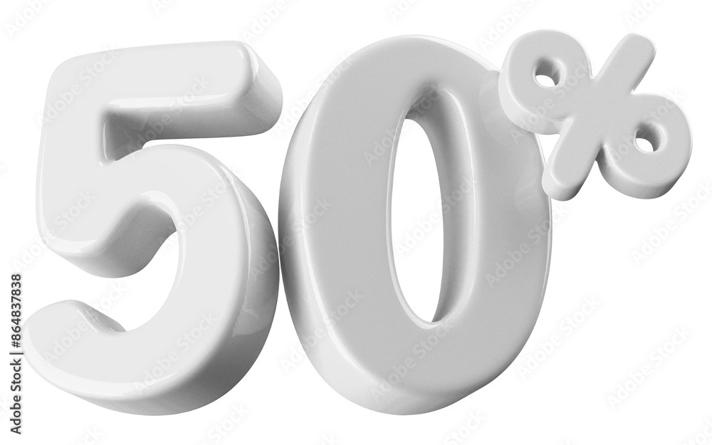 50 percent off sale . white 3D number promotion 50 percent off sale . white 3D number promotion