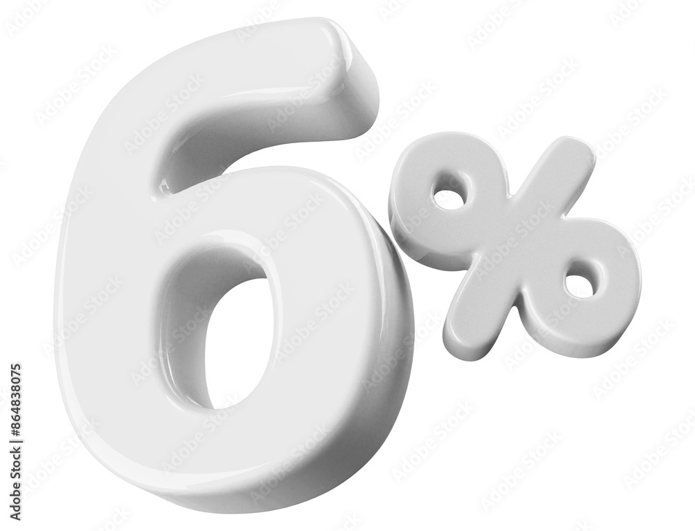 6 percent off sale . white 3D number promotion 6 percent off sale . white 3D number promotion