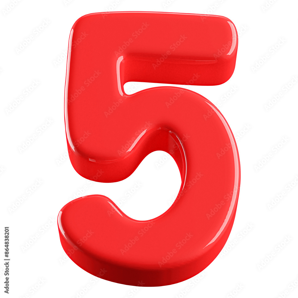 Red 3D Number 5