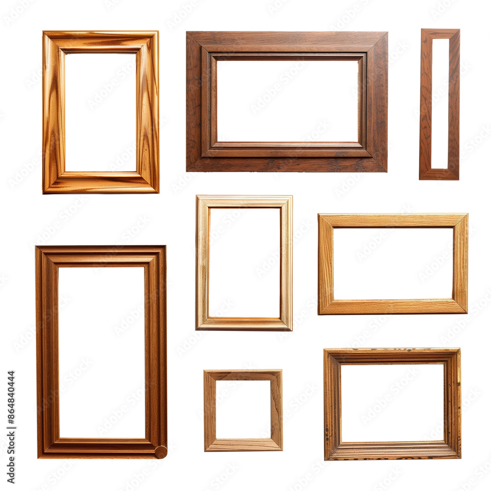 Set of different wooden picture frames isolated on a transparent background Set of different wooden picture frames isolated on a transparent background