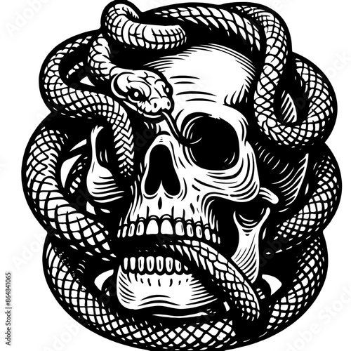  Simple Vector Illustration Skull and snake Tatoo style