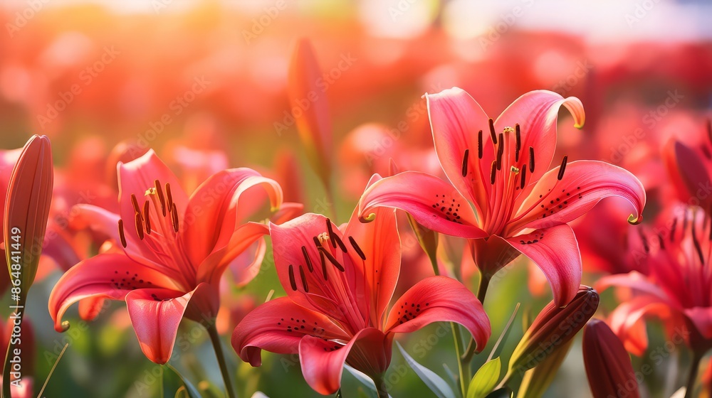 Fototapeta premium Closeup of red beautiful blooming lilies