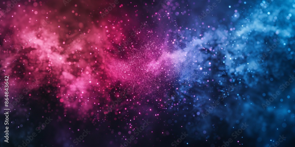 Fototapeta premium Abstract space background with vibrant pink and blue hues, featuring cosmic dust and stars in a nebulous cloud formation, perfect for digital designs.