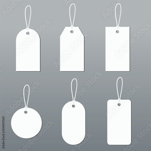 Blank white paper price tags or gift tags in different shapes. Price tag collection. Paper labels set. Set of sale tags and labels. Vector illustration