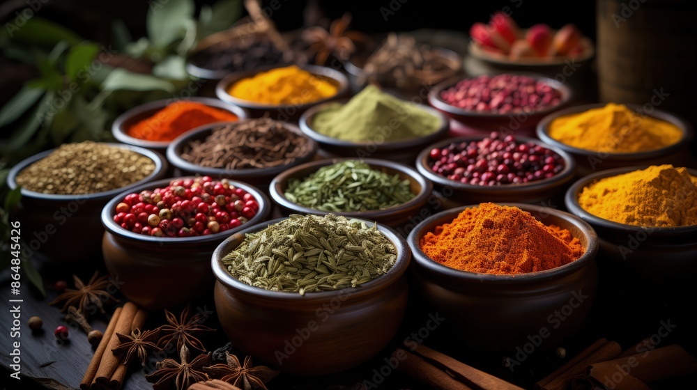 A Vibrant Display of Spices in a Traditional Market Stall