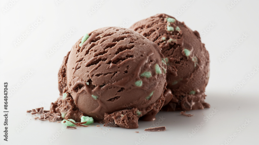 Decadent chocolate and mint gelato, an image of decadent chocolate and mint gelato, its deep brown color with green flecks of mint against a white backdrop Decadent chocolate and mint gelato, an image of decadent chocolate and mint gelato, its deep brown color with green flecks of mint against a white backdrop
