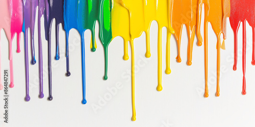 Colorful Dripping Paint on White Background   Rainbow Art Concept