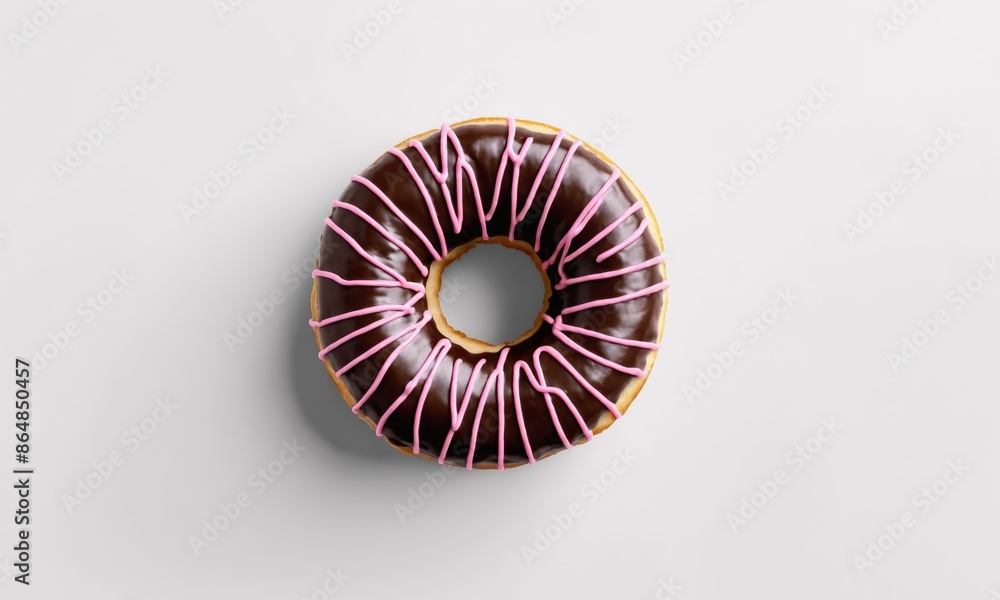 Chocolate glazed donut with pink icing on white background Chocolate glazed donut with pink icing on white background