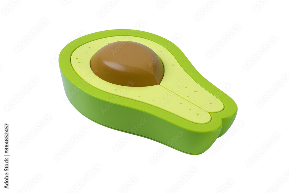 A halved avocado with a large seed, isolated on a white background. The avocado is green and the seed is brown. A halved avocado with a large seed, isolated on a white background. The avocado is green and the seed is brown.