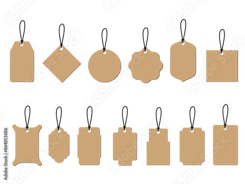 Set of blank cardboard price tags in different vector image