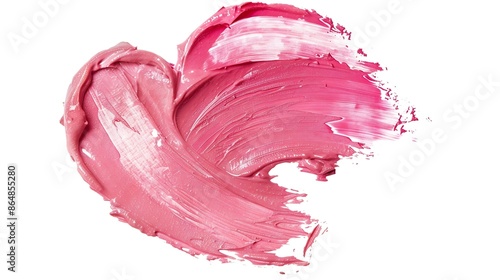 Pink lipstick shimmering texture in heart shape texture stroke isolated on white background Cosmetic product smear smudge swatch : Generative AI