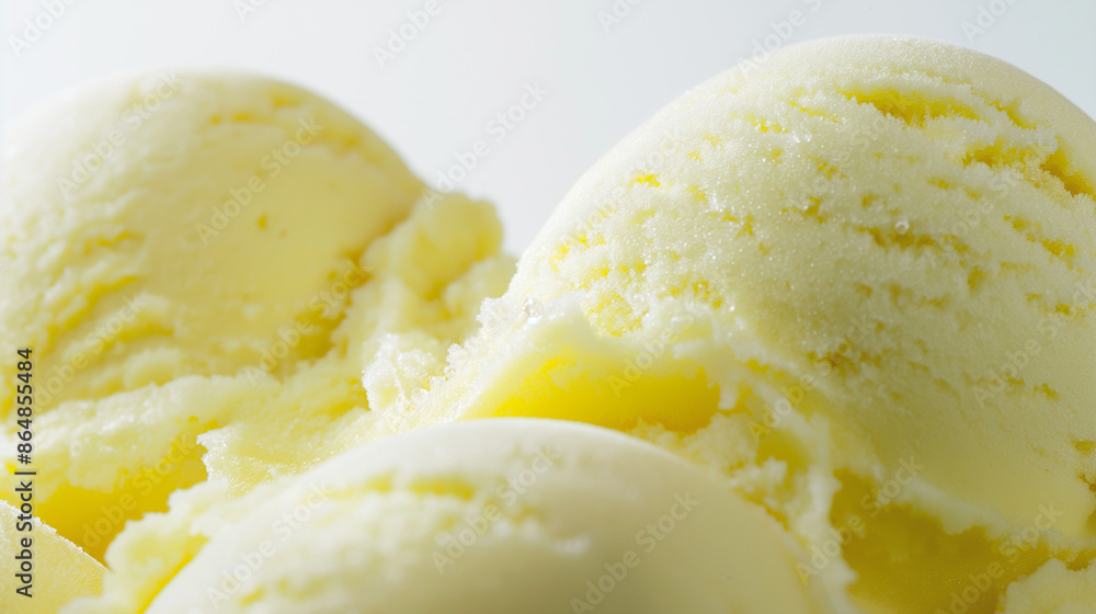 Chic lemon gelato, a closeup view of chic lemon gelato with its bright, zesty yellow color standing out against a pure white background Chic lemon gelato, a closeup view of chic lemon gelato with its bright, zesty yellow color standing out against a pure white background