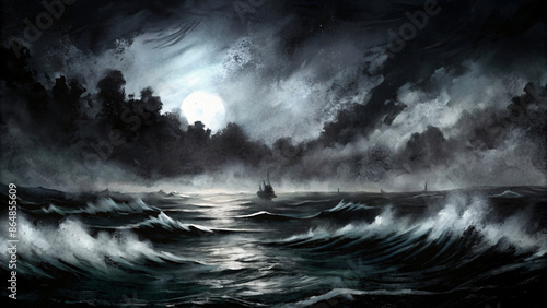 Wallpaper Mural Dramatic seascape with a lone figure battling a stormy night Torontodigital.ca