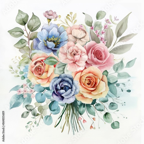Watercolor bridal bouquets featuring flowers in delicate shades