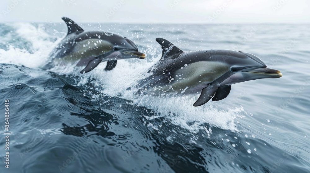 Obraz premium A Group of Dolphins Swimming in the Open Sea 