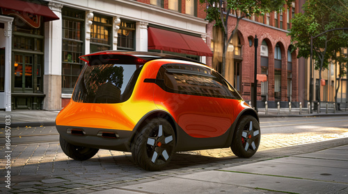 Fototapeta Naklejka Na Ścianę i Meble -  a small orange and black car on a street