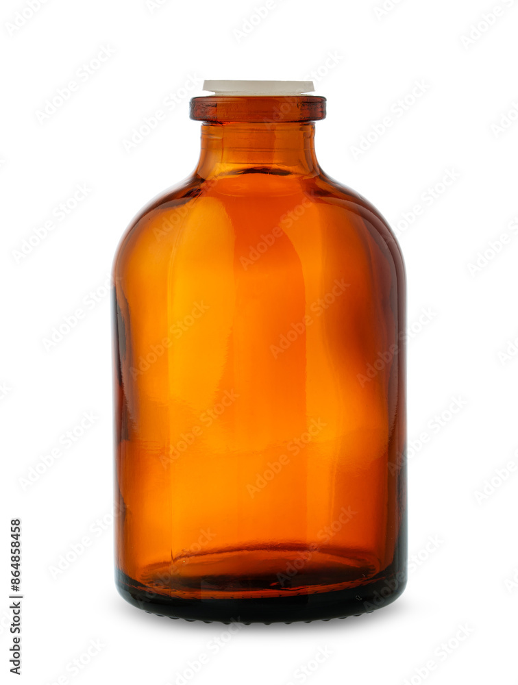 Amber Glass Bottle With Black Lid Isolated on White Background Amber Glass Bottle With Black Lid Isolated on White Background