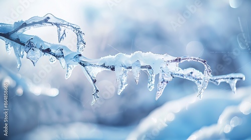 frozen branch covered with ice after snowstorm : Generative AI