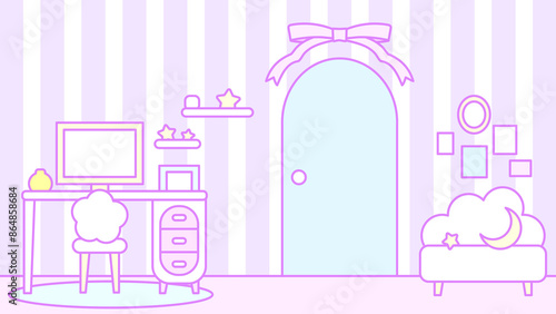 PCのあるかわいいストライプなお部屋⭐︎紫