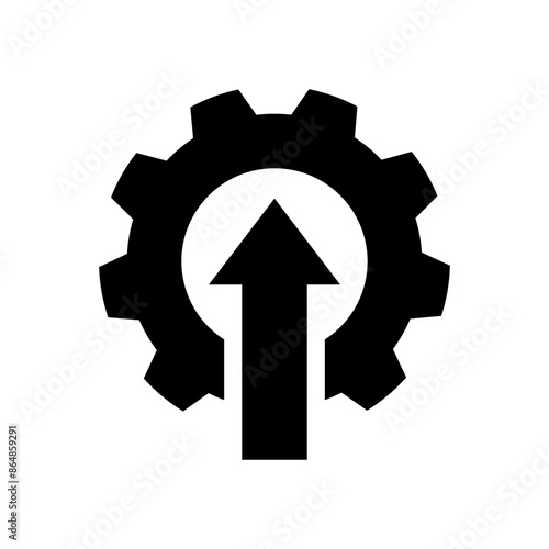 Gear arrows up black line icon. Operational excellence. System upgrade icon, gear with arrow, update process, install software. Vector Illustration.