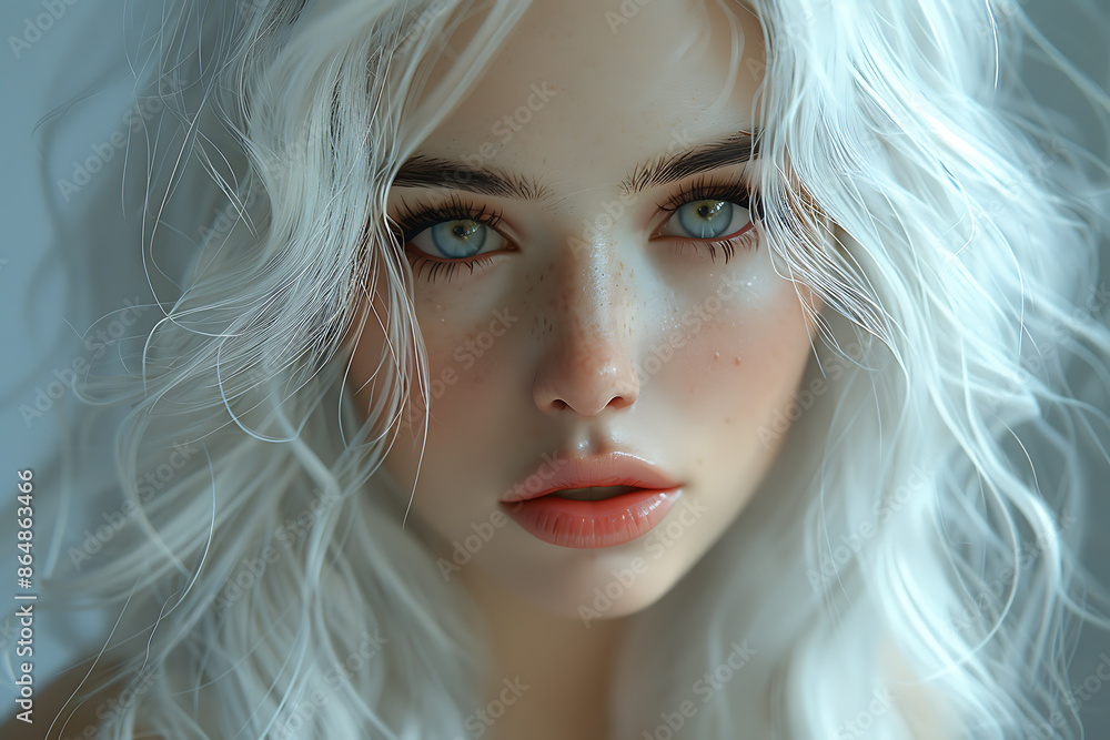 A stunning girl with striking features, gazing ahead with beautiful pouty lips, detailed expressive eyes, and gorgeous white hair A stunning girl with striking features, gazing ahead with beautiful pouty lips, detailed expressive eyes, and gorgeous white hair