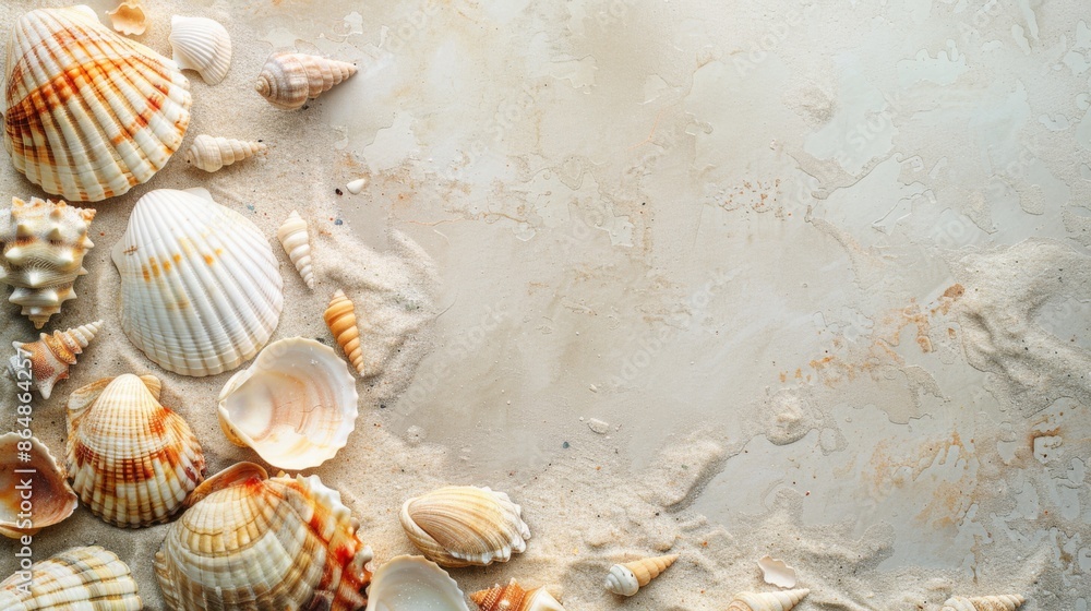 sea shells on a light background, summer concept sea shells on a light background, summer concept