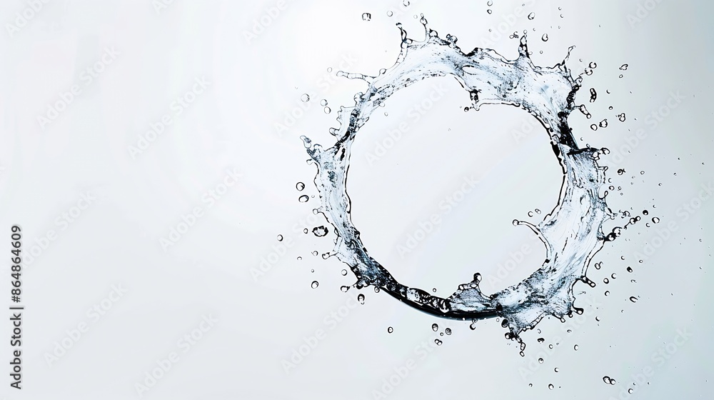 Water splash forming a cicle with water drops isolated on white : Generative AI Water splash forming a cicle with water drops isolated on white : Generative AI