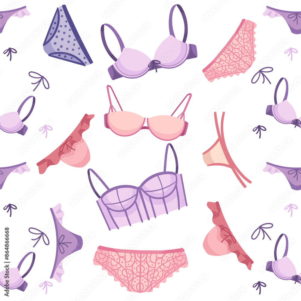 Seamless pattern of female underwear bra and panty retro sexy design vector illustration on white background Seamless pattern of female underwear bra and panty retro sexy design vector illustration on white background