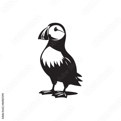 Sea Bird Vector - Puffin Silhouette - Puffin Illustration - Bird Design.