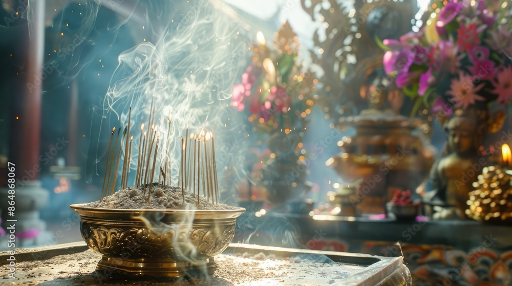 Burning incense as an offering before the altar Burning incense as an offering before the altar