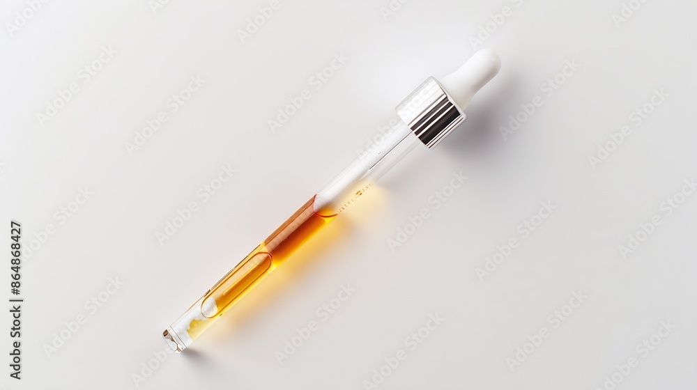 Fototapeta premium Pipette with cosmetic serum on white background top view : Generative AI